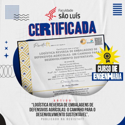 Alunos do curso de Engenharia recebem certificado por artigo publicado na Revista Revistaft.