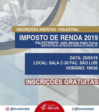 Inscrições para a Palestra “Imposto de Renda 2019” 